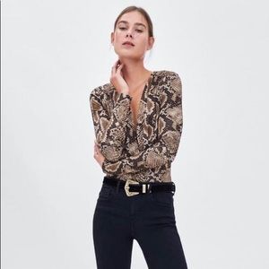 NWT ZARA Snakeskin Wrap Bodysuit Top Med